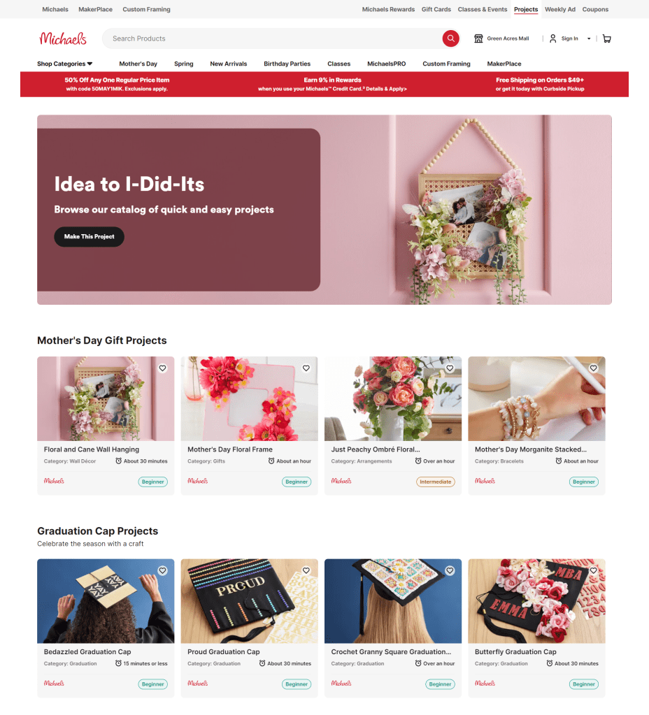 Michael's website section with DIY ideas.